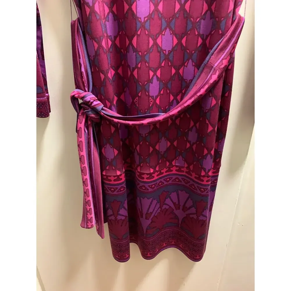 Women’s Tory Burch purple pink print scoop neck 100% silk dress size small
